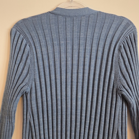 PERUVIAN CONNECTION Blue Ribbed Open Front Cardigan Medium - Picture 6 of 8